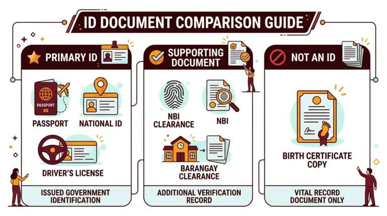 Infographic showing where NBI clearance sits between primary IDs and supporting documents